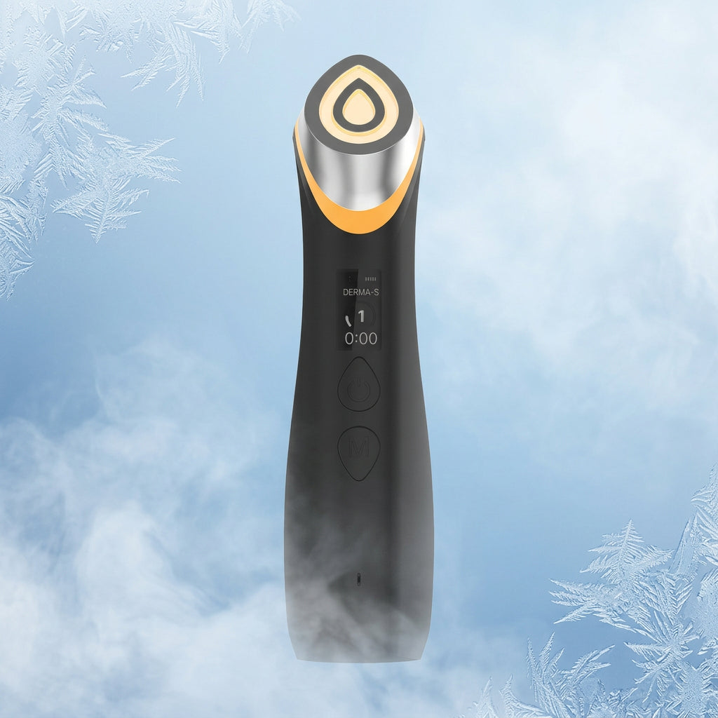 CryoGlow Microcurrent Facial Toning Device - front view on icy background