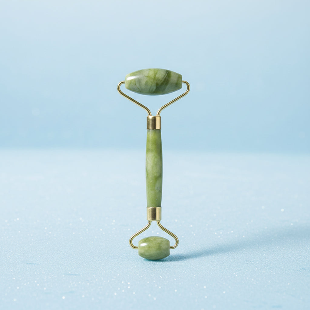 CryoGlow Jade Face Roller - icy blue background